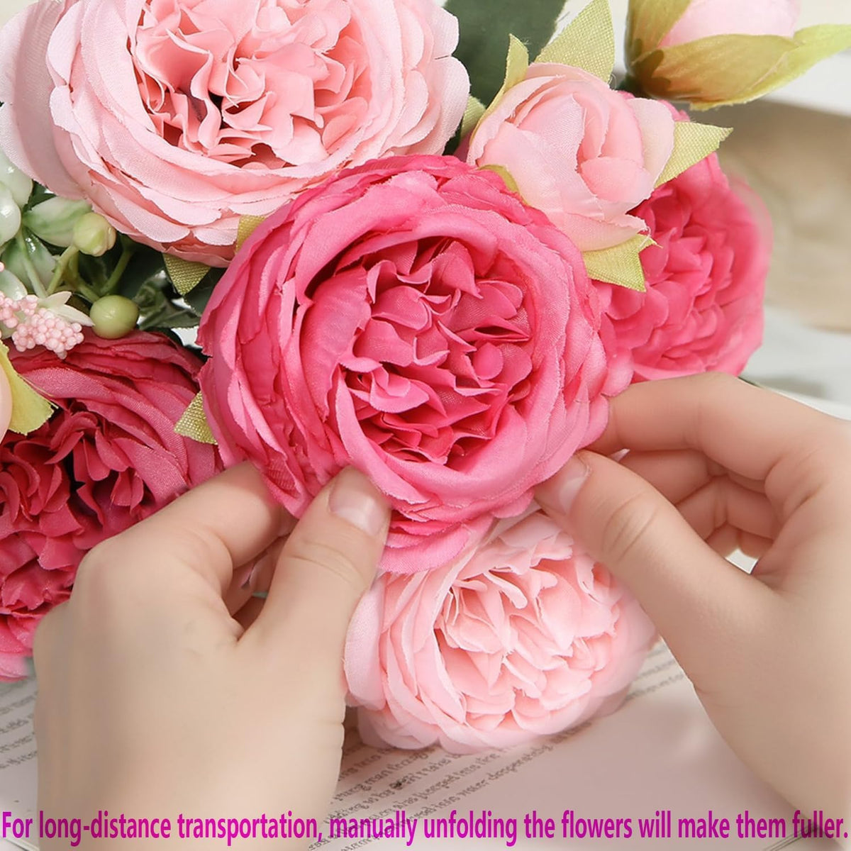 Peonies Artificial Flowers Bouquet, Lifelike Silk Fake Peonies with Stems for Home Table Centerpieces, Wedding, Party & DIY Bridal Floral Arrangements (12, Rose red + Pink)