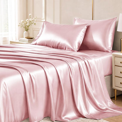 Satin Sheets Full, 4-Piece 14-Inch Deep Pocket Sheet Set