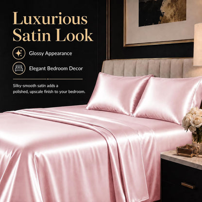 Satin Sheets Full, 4-Piece 14-Inch Deep Pocket Sheet Set
