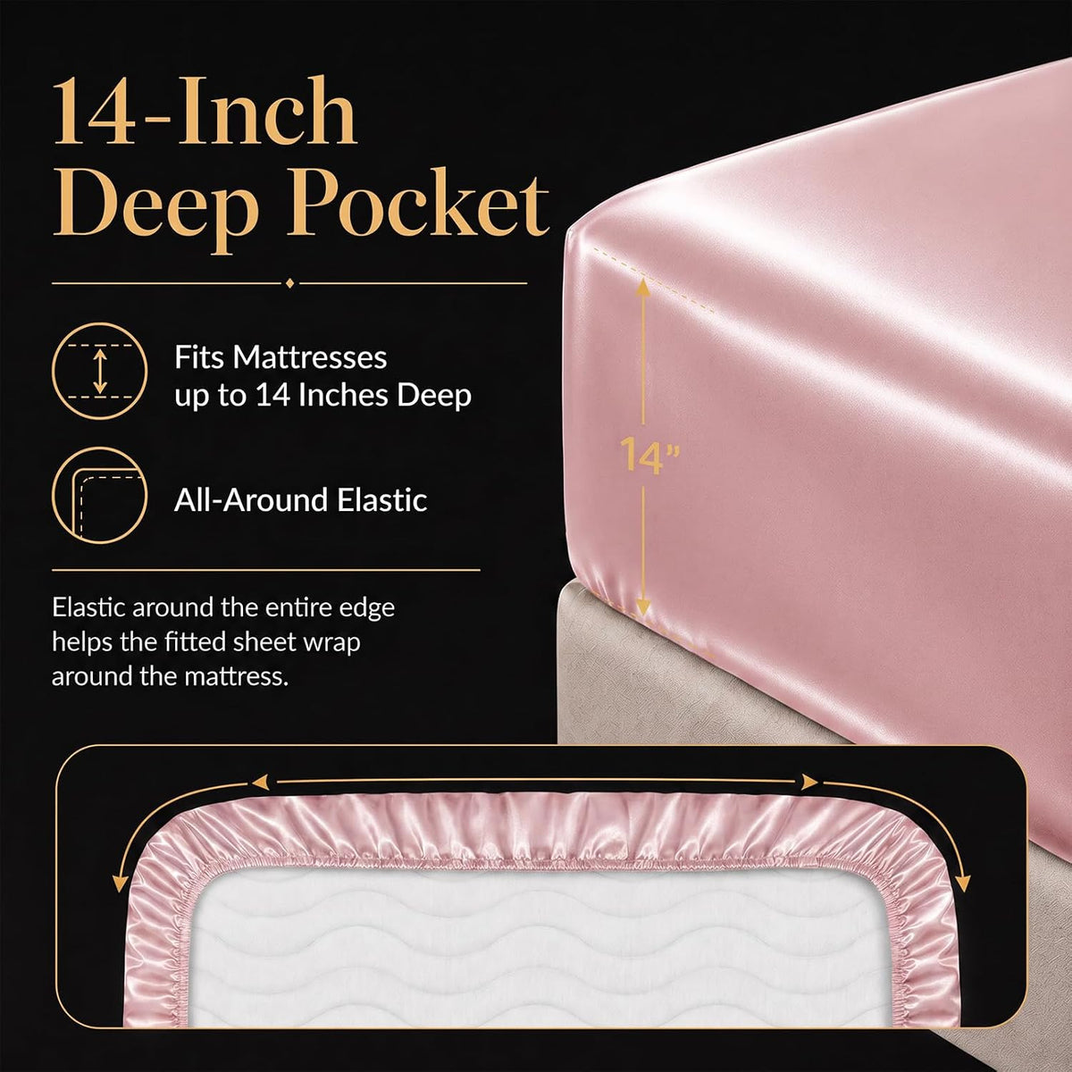 Satin Sheets Full, 4-Piece 14-Inch Deep Pocket Sheet Set