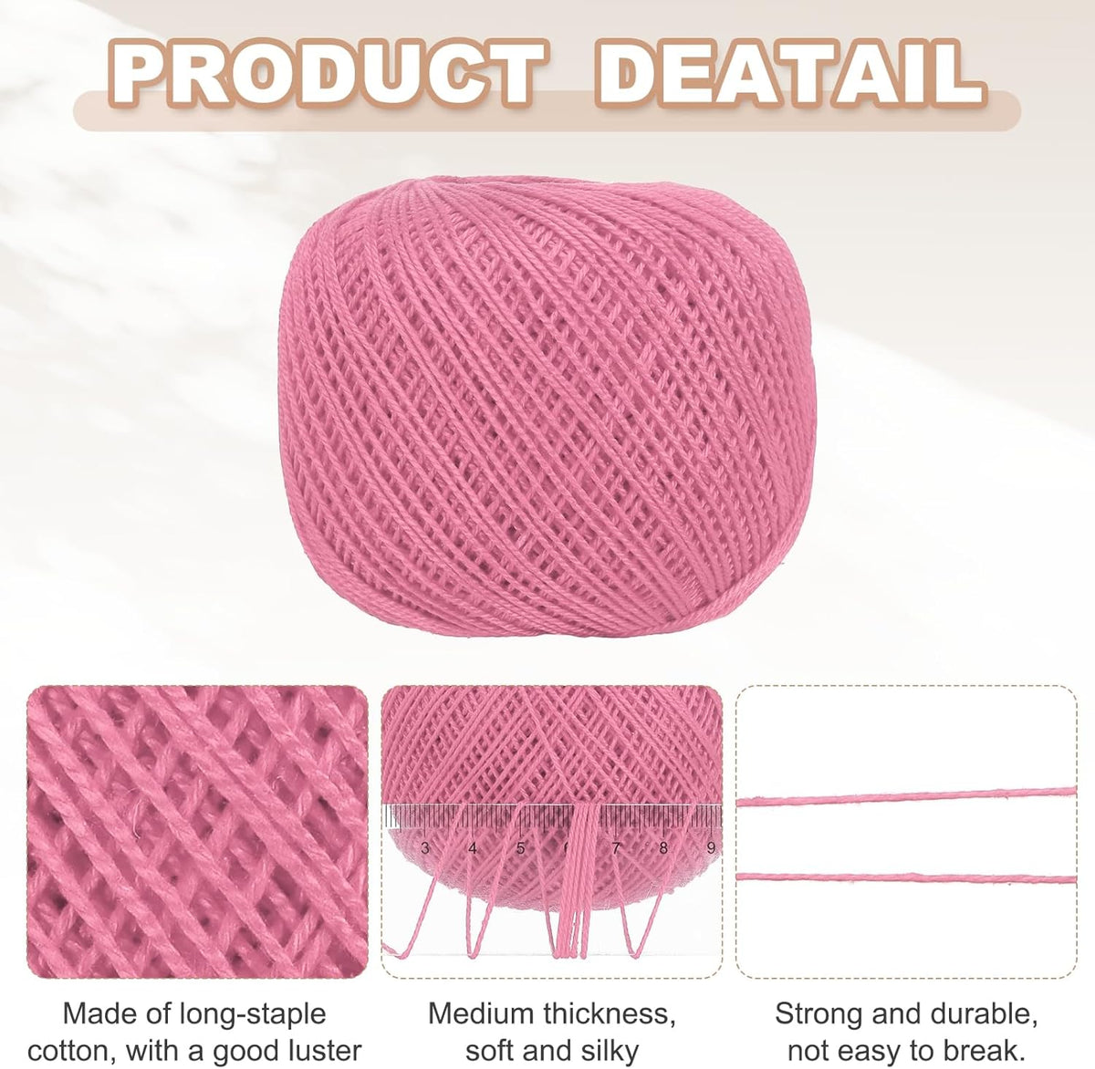 Crochet Thread Pearl Cotton Size 3 Pure Pink 2 Rolls 164 Yards for Crocheting Tatting Knitting Embroidery Sewing