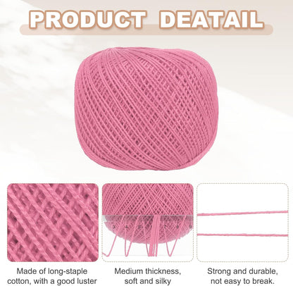 Crochet Thread Pearl Cotton Size 3 Pure Pink 2 Rolls 164 Yards for Crocheting Tatting Knitting Embroidery Sewing