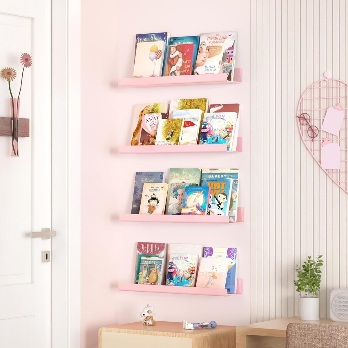 4 Pcs 15" Acrylic Shelves for Wall Decor and Display, Pink