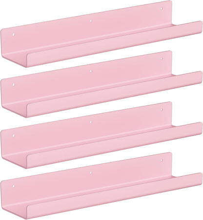 4 Pcs 15" Acrylic Shelves for Wall Decor and Display, Pink