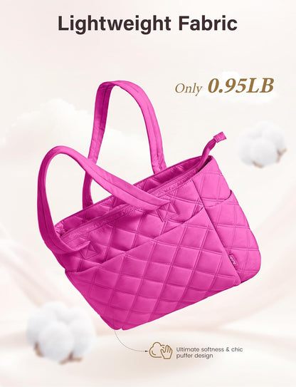 Tote Bag for Women, Lightweight Puffer Tote Work Bags with Compartments for Travel, Quilted Shoulder Bag with Zipper