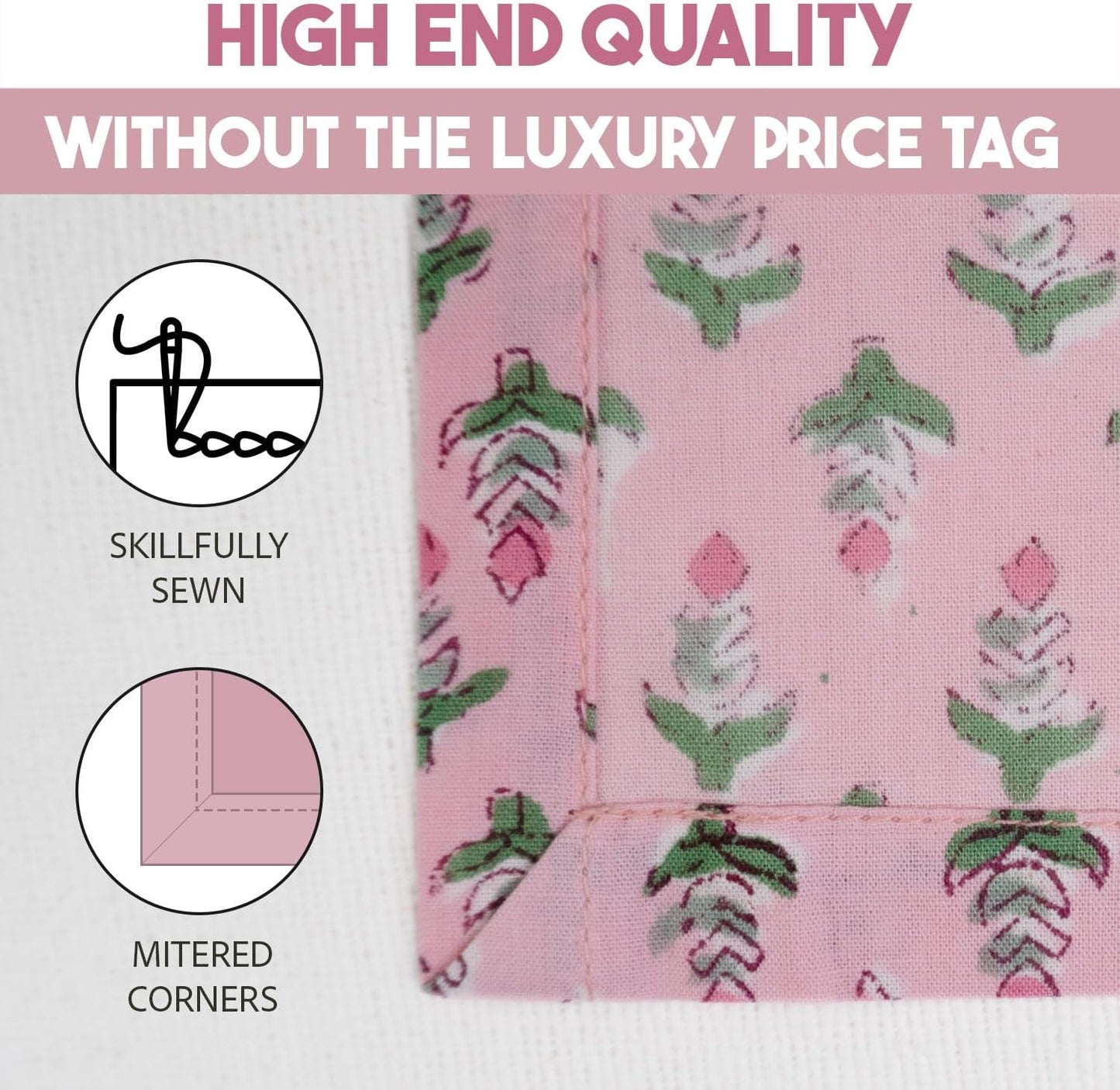 Cotton Print Dinner Napkins 18x18 inches - Washable Cloth Napkins Set of 6 - Everyday Use or Dinner Party and Events - Pink Block Printed Soft Fabric by Craftbot