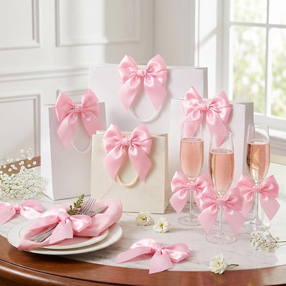 25 Pcs Pink Bow Napkin Rings Velvet Holders for Wedding Dinner