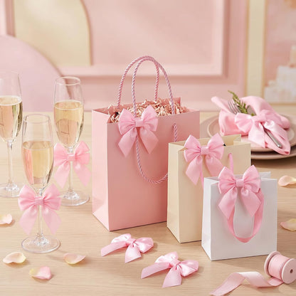 25 Pcs Pink Bow Napkin Rings Velvet Holders for Wedding Dinner