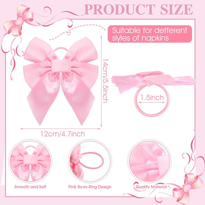 25 Pcs Pink Bow Napkin Rings Velvet Holders for Wedding Dinner