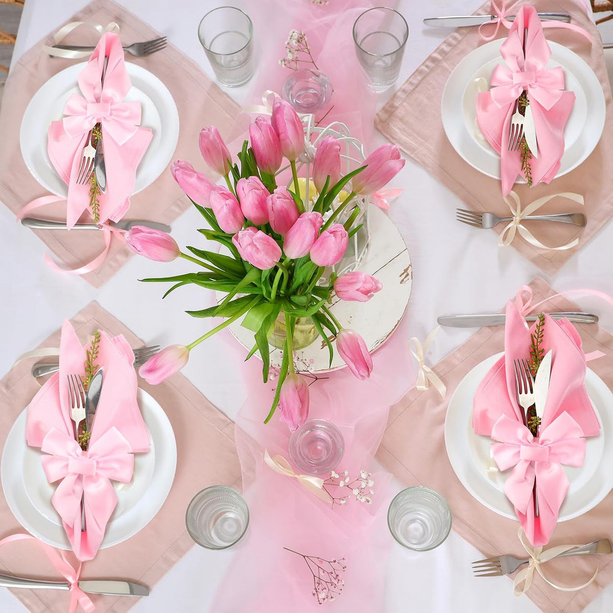 25 Pcs Pink Bow Napkin Rings Velvet Holders for Wedding Dinner