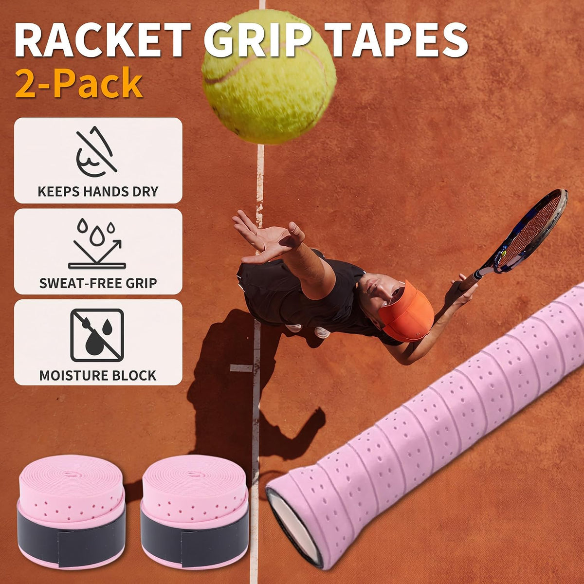 2 Pcs Tennis Racket Grip Tape, Badminton Grip Tape, Anti-Slip, Absorbent, Breathable Racket Overgrip Tape