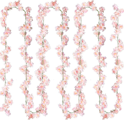 Cherry Blossom Garland Artificial Cherry Flower Vines 2 Pack Hanging Silk Flowers Garland for Home Wedding Garden Party Arch Office Decor (Pink)