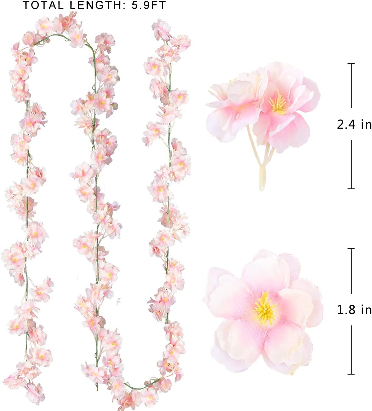 Cherry Blossom Garland Artificial Cherry Flower Vines 2 Pack Hanging Silk Flowers Garland for Home Wedding Garden Party Arch Office Decor (Pink)