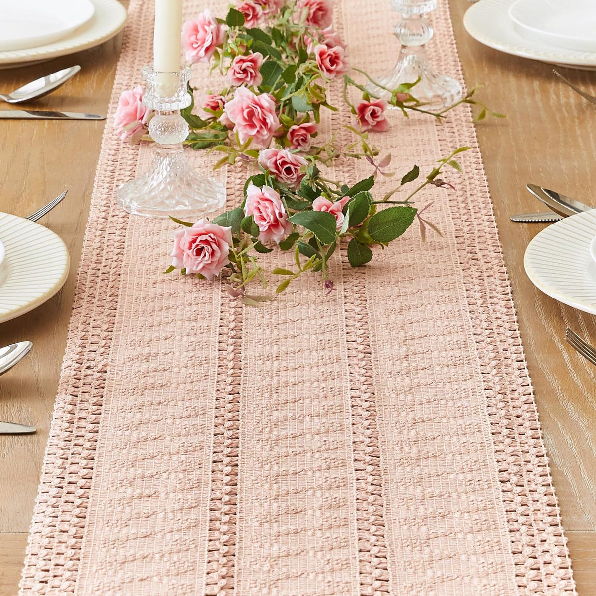 Pink Table Runners 36 Inches Long for Rustic Farmhouse Decor Linen Runner for Table Boho Table Dining Kitchen (12x36 Inch)