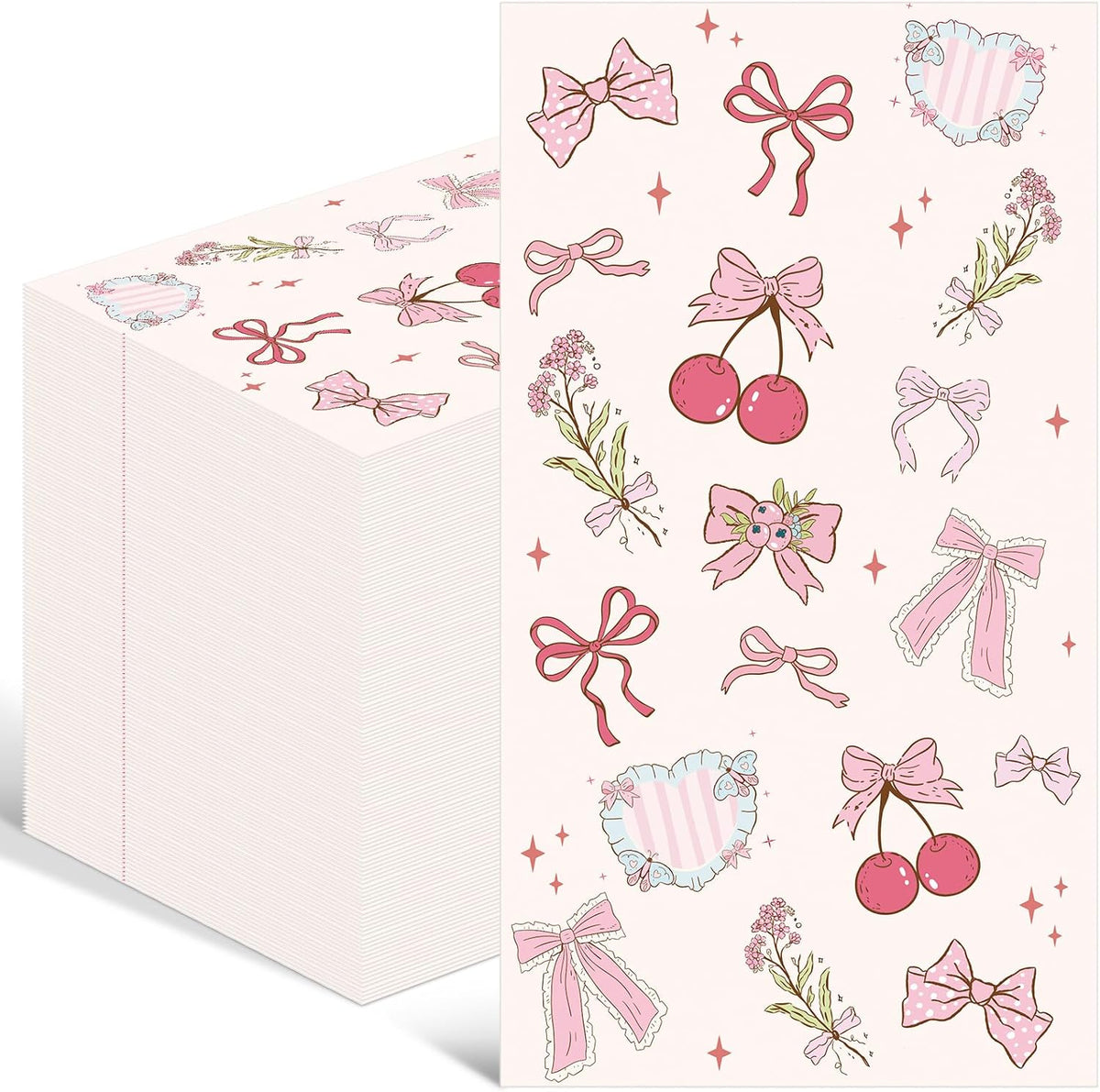 100 Pcs Pink Bow Napkins Paper Coquette Themed Party Supplies Cherry Bow Napkins Decorative Disposable Guest Towels for Spring Baby Shower Bachelorette Birthday Bridal Wedding Baby Shower Decor