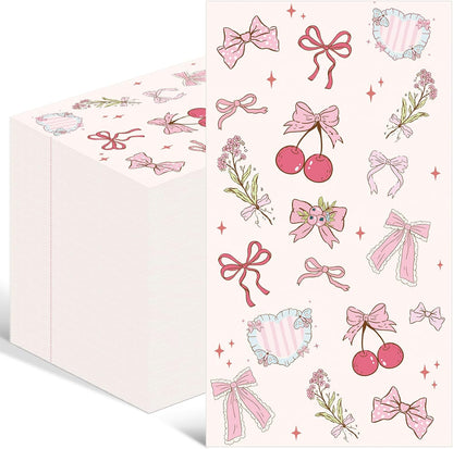 100 Pcs Pink Bow Napkins Paper Coquette Themed Party Supplies Cherry Bow Napkins Decorative Disposable Guest Towels for Spring Baby Shower Bachelorette Birthday Bridal Wedding Baby Shower Decor