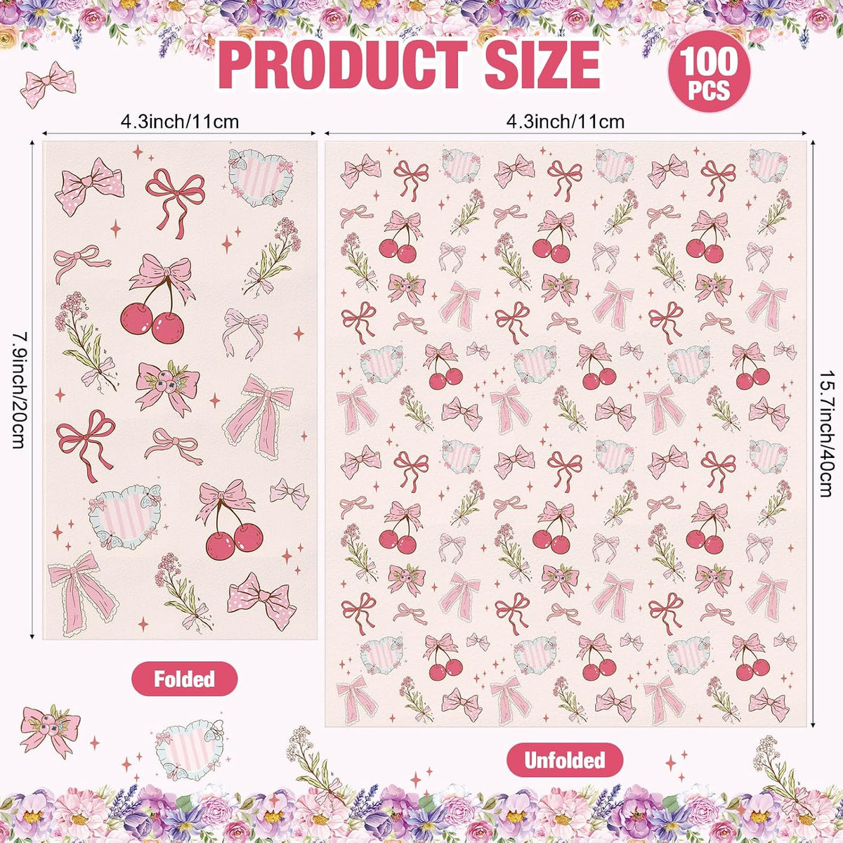 100 Pcs Pink Bow Napkins Paper Coquette Themed Party Supplies Cherry Bow Napkins Decorative Disposable Guest Towels for Spring Baby Shower Bachelorette Birthday Bridal Wedding Baby Shower Decor
