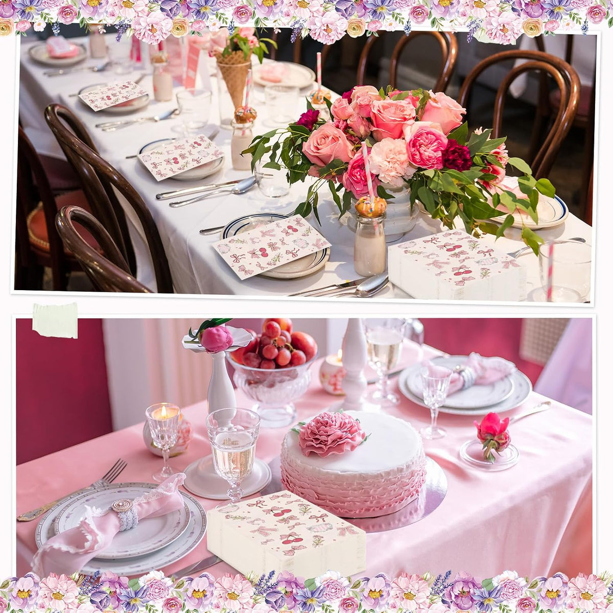 100 Pcs Pink Bow Napkins Paper Coquette Themed Party Supplies Cherry Bow Napkins Decorative Disposable Guest Towels for Spring Baby Shower Bachelorette Birthday Bridal Wedding Baby Shower Decor