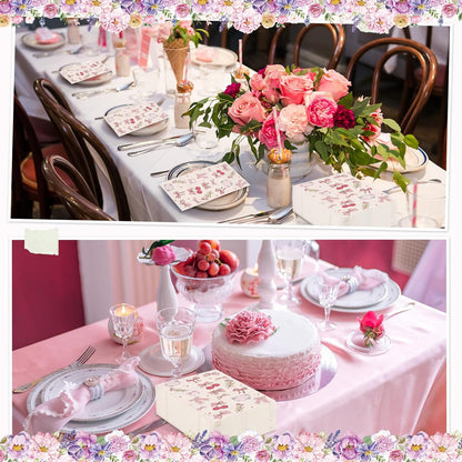 100 Pcs Pink Bow Napkins Paper Coquette Themed Party Supplies Cherry Bow Napkins Decorative Disposable Guest Towels for Spring Baby Shower Bachelorette Birthday Bridal Wedding Baby Shower Decor