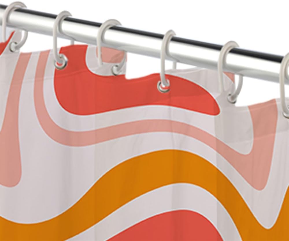 Cute Orange Shower Curtain, Boho Beige Pink Bath Curtain, Groovy Retro Spiral Swirl Pastel Vintage 70s 80s Minimal Teen Girls Aesthetic Abstract Wavy Bathroom Accessories with Hooks,72X72in