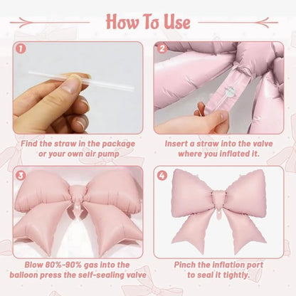 4 Pcs Giant Pink Bow Balloons for Birthday Party