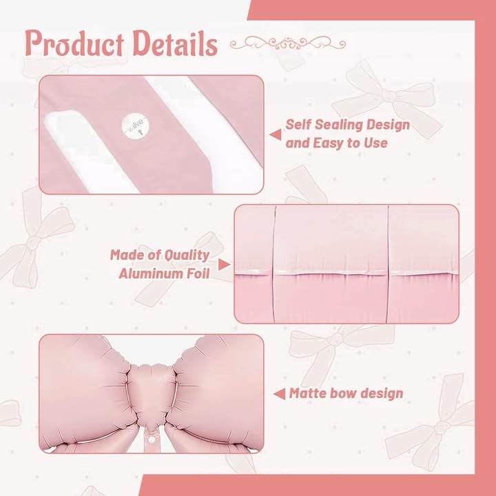 4 Pcs Giant Pink Bow Balloons for Birthday Party