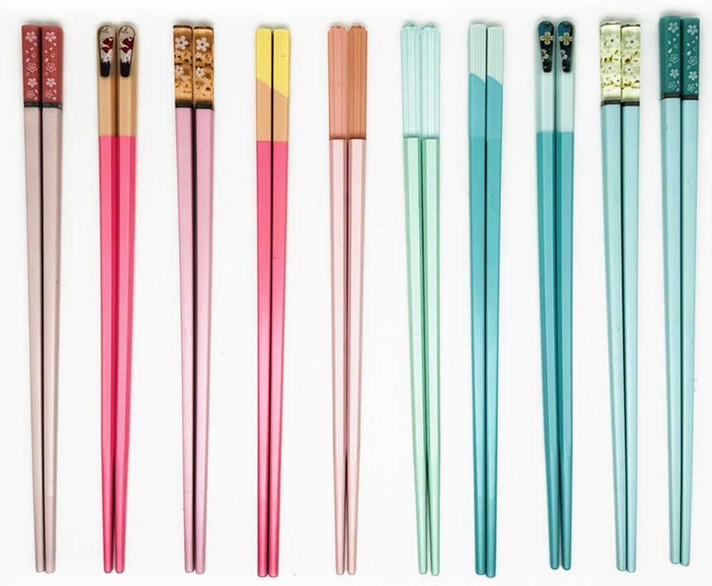 10Pairs Fiberglass Reusable Chopsticks, Non-Slip Teal Pink