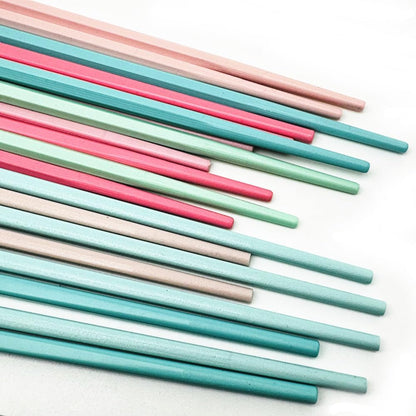 10Pairs Fiberglass Reusable Chopsticks, Non-Slip Teal Pink