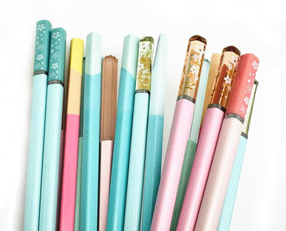 10Pairs Fiberglass Reusable Chopsticks, Non-Slip Teal Pink