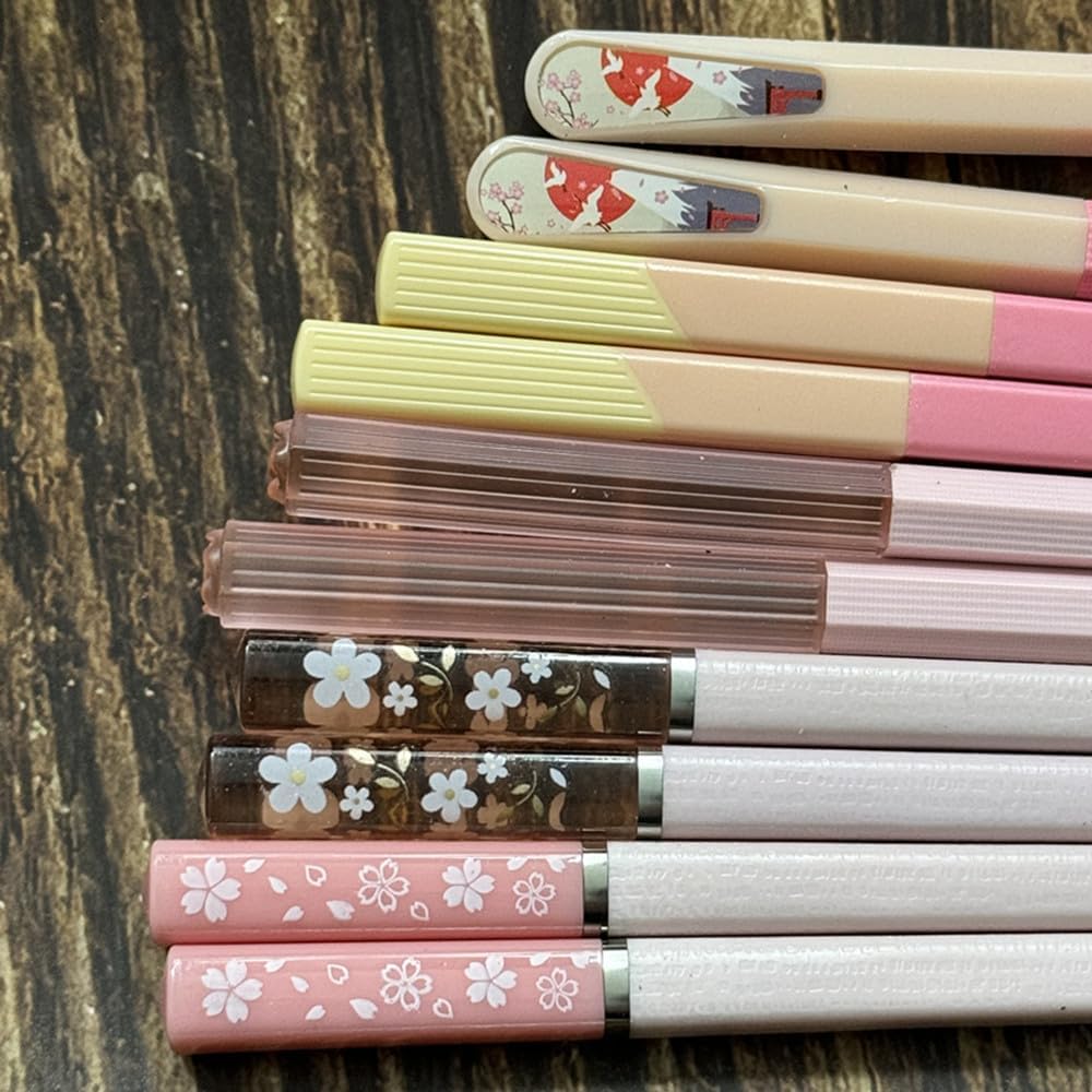 10Pairs Fiberglass Reusable Chopsticks, Non-Slip Teal Pink