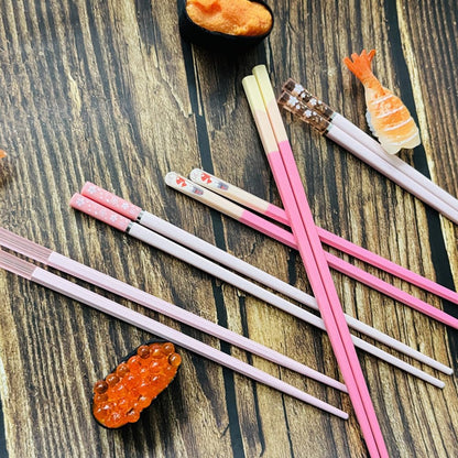 10Pairs Fiberglass Reusable Chopsticks, Non-Slip Teal Pink