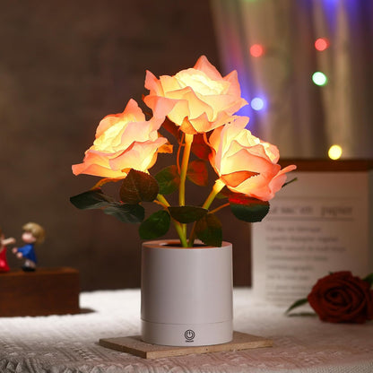 Pink Rose Flower Lamp, Valentines Day LED Artificial Flowers Gifts for Her Wife Girlfriend Small Table Lamp Night Light, Cordless Touch Lamp