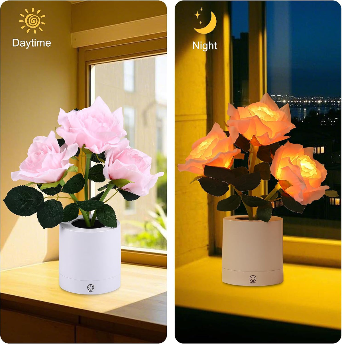 Pink Rose Flower Lamp, Valentines Day LED Artificial Flowers Gifts for Her Wife Girlfriend Small Table Lamp Night Light, Cordless Touch Lamp