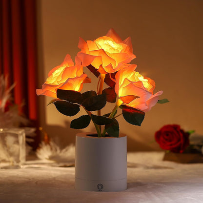 Pink Rose Flower Lamp, Valentines Day LED Artificial Flowers Gifts for Her Wife Girlfriend Small Table Lamp Night Light, Cordless Touch Lamp