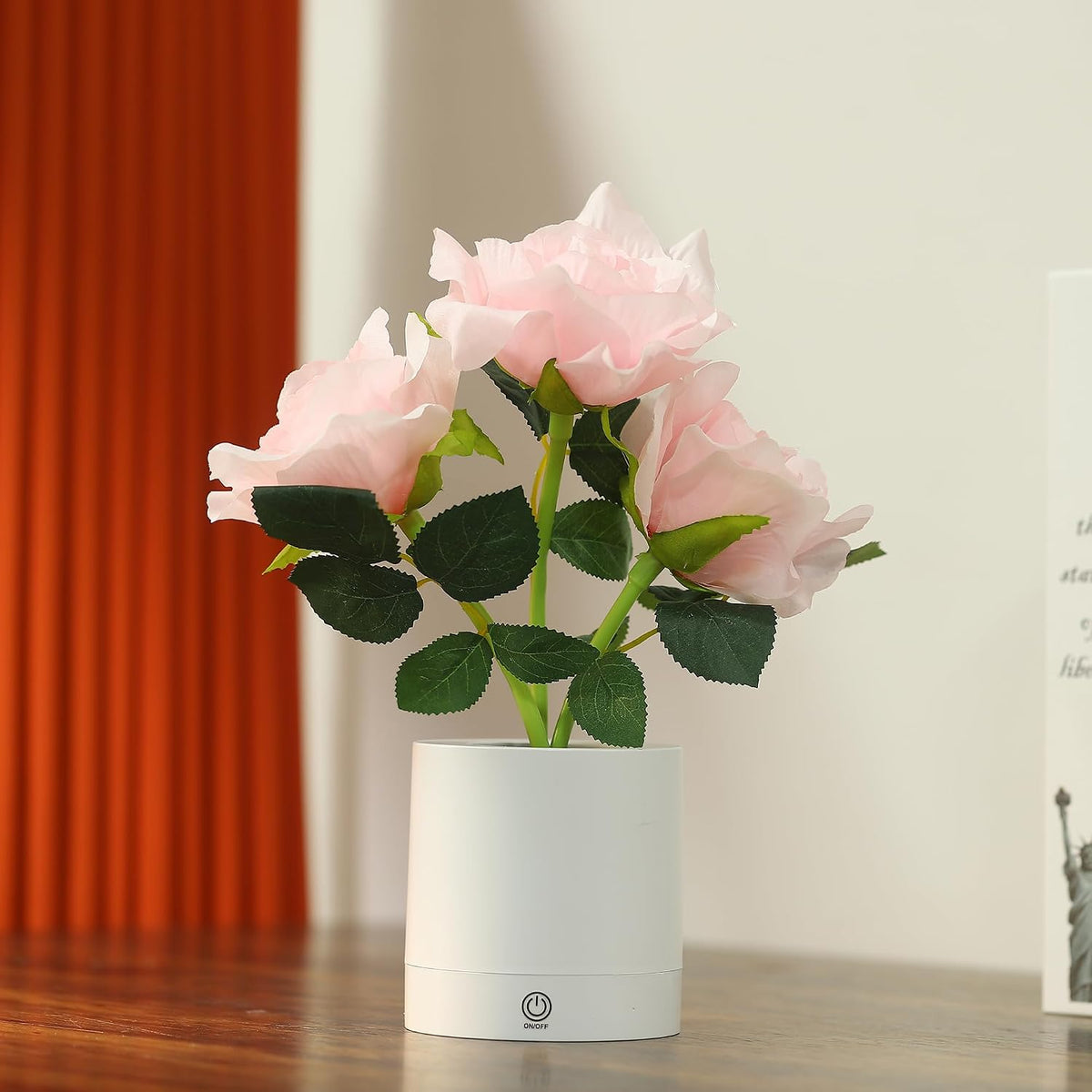 Pink Rose Flower Lamp, Valentines Day LED Artificial Flowers Gifts for Her Wife Girlfriend Small Table Lamp Night Light, Cordless Touch Lamp