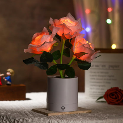 Pink Rose Flower Lamp, Valentines Day LED Artificial Flowers Gifts for Her Wife Girlfriend Small Table Lamp Night Light, Cordless Touch Lamp
