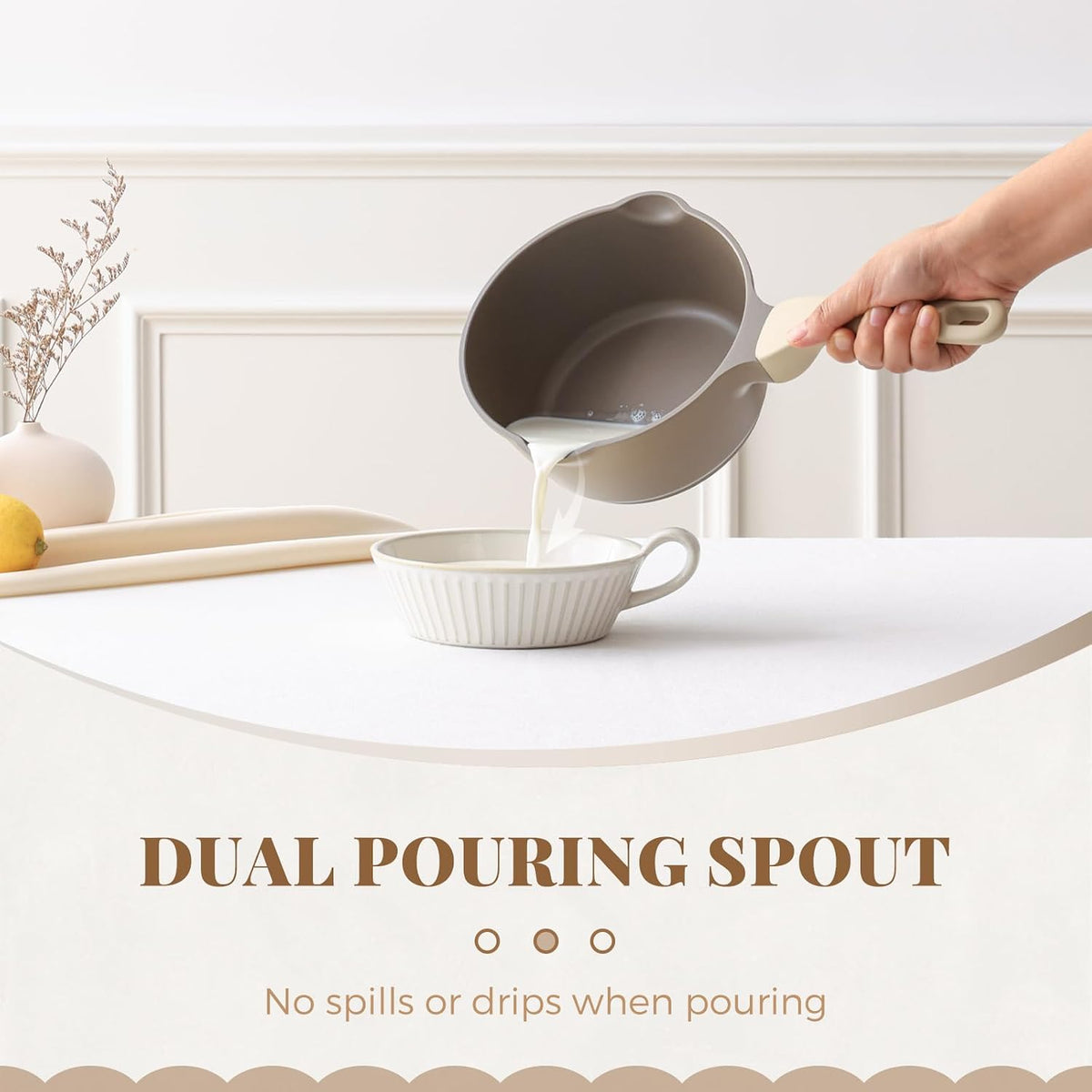 Nonstick Saucepan Set with Lids, 2QT and 2.7QT Sauce Pan Set, Non Toxic Sauce Pots with Pour Spouts for Multipurpose Use, PFOA Free, Induction Compatible Apricot