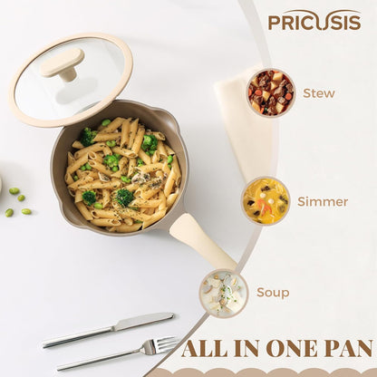 Nonstick Saucepan Set with Lids, 2QT and 2.7QT Sauce Pan Set, Non Toxic Sauce Pots with Pour Spouts for Multipurpose Use, PFOA Free, Induction Compatible Apricot