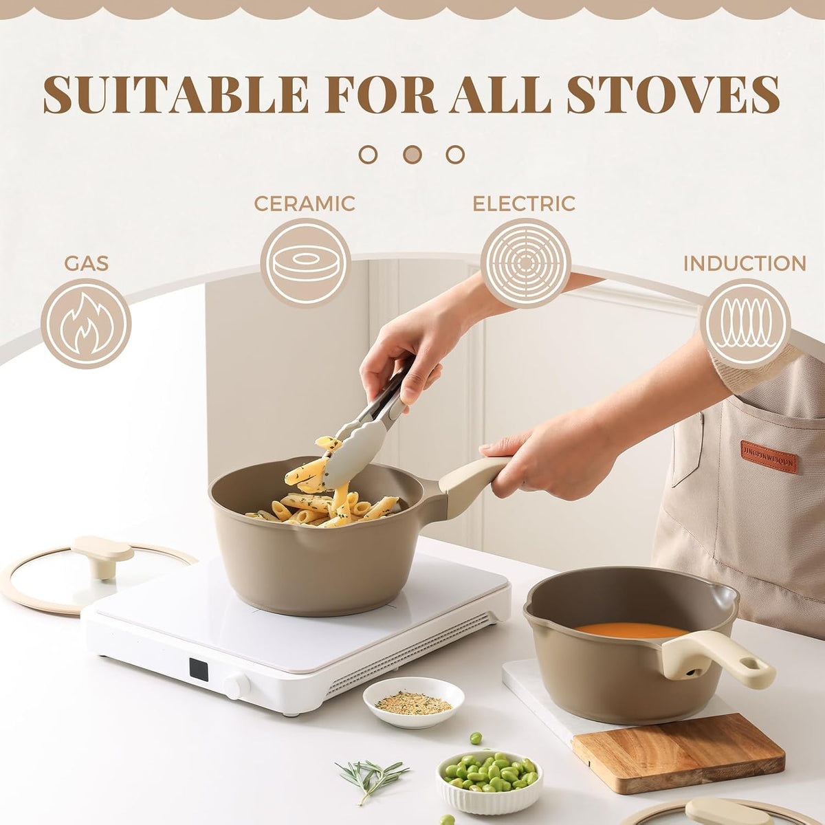 Nonstick Saucepan Set with Lids, 2QT and 2.7QT Sauce Pan Set, Non Toxic Sauce Pots with Pour Spouts for Multipurpose Use, PFOA Free, Induction Compatible Apricot