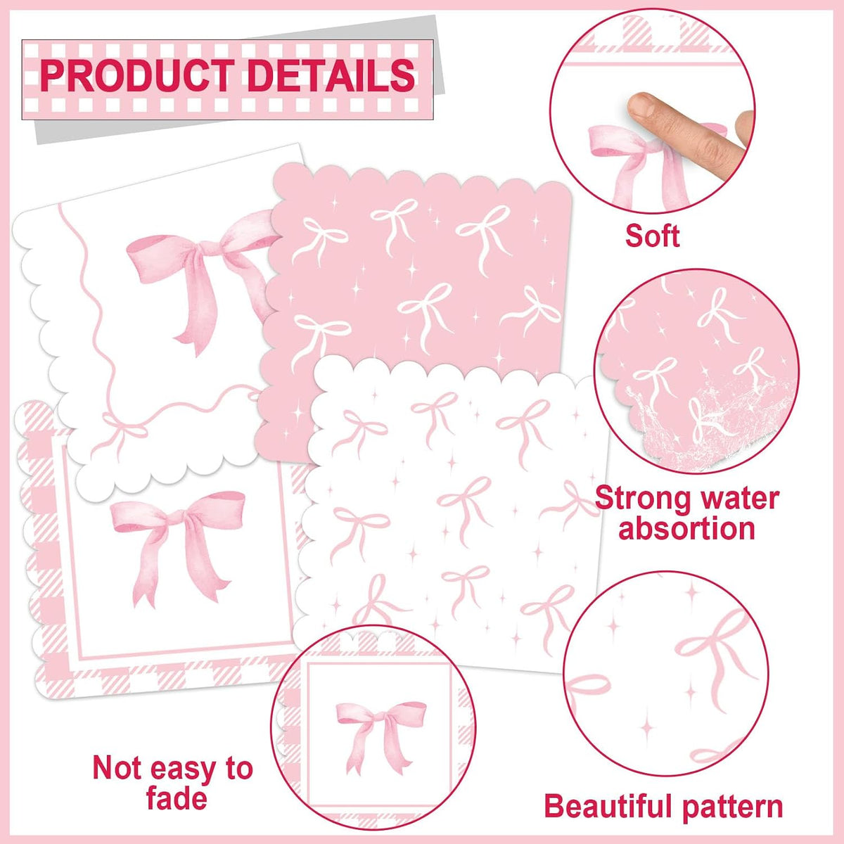 96pcs Pink Bow Party Supplies Bow Birthday Party Plates and Napkins Pink Bows Decorations for Girl Bachelorette Bridal Engagement Baby Shower Cute Tableware Dinnerware Serves 24 Guests
