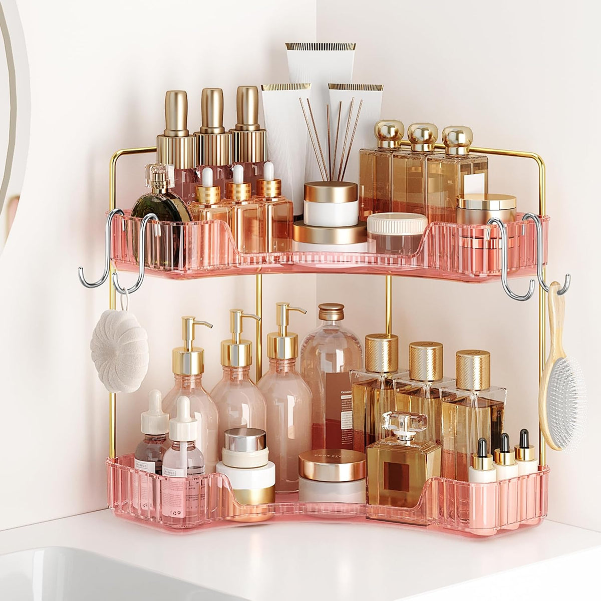 Delicate Pink 2-Tier Corner Counter Organizer Bathroom Organizers