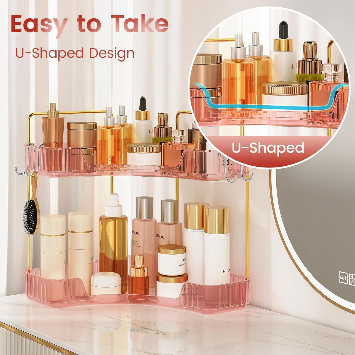 Delicate Pink 2-Tier Corner Counter Organizer Bathroom Organizers
