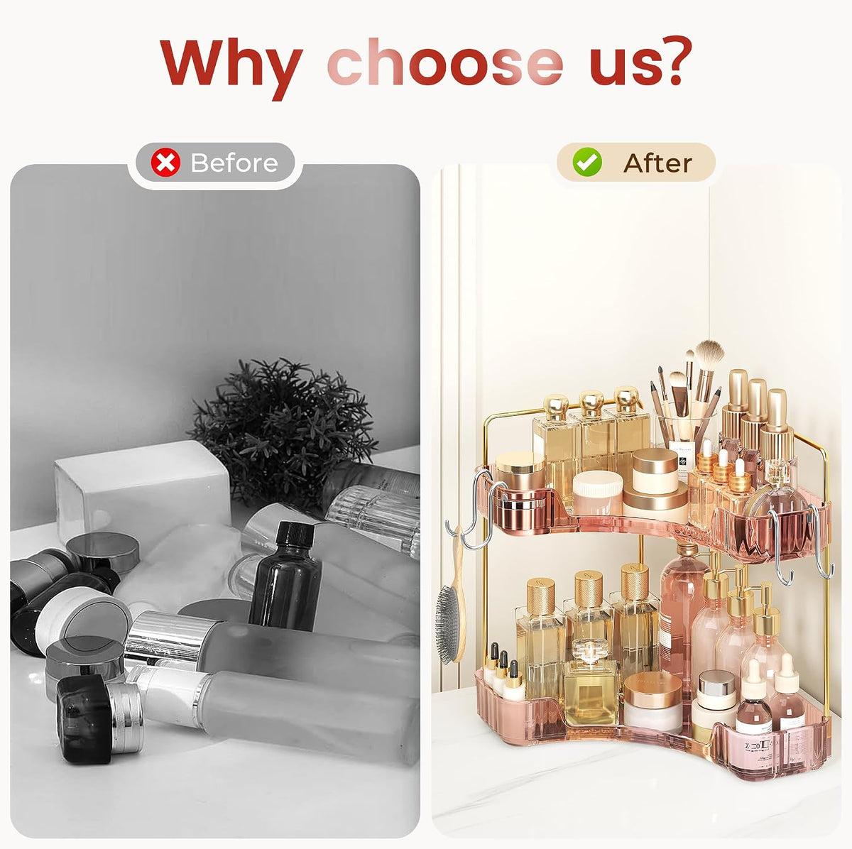 Delicate Pink 2-Tier Corner Counter Organizer Bathroom Organizers