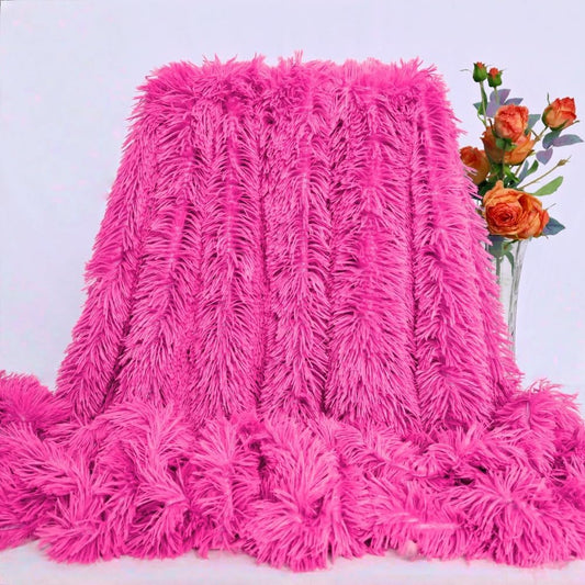 Plush Super Soft Blanket Bedding Sofa Cover Furry Fuzzy Fur Warm Throw Qulit Cozy Couch Blanket for Winter (63"x79", Rose Pink)