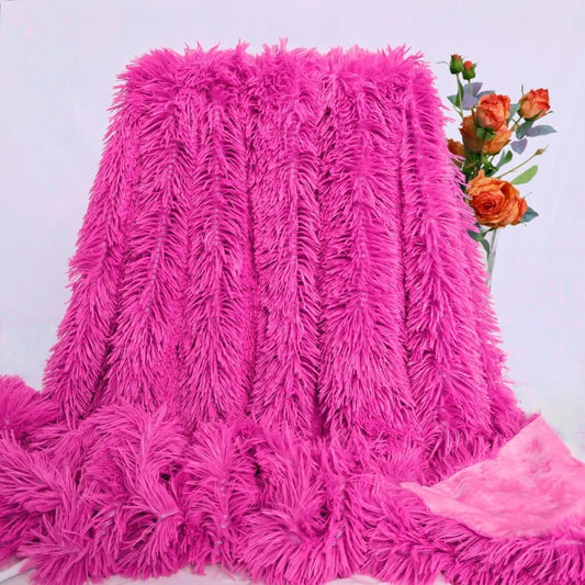 Plush Super Soft Blanket Bedding Sofa Cover Furry Fuzzy Fur Warm Throw Qulit Cozy Couch Blanket for Winter (63"x79", Rose Pink)