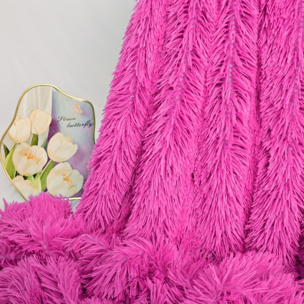 Plush Super Soft Blanket Bedding Sofa Cover Furry Fuzzy Fur Warm Throw Qulit Cozy Couch Blanket for Winter (63"x79", Rose Pink)