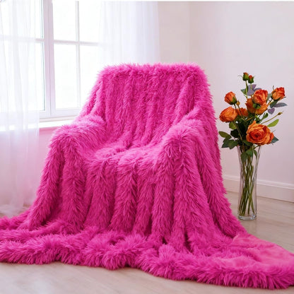 Plush Super Soft Blanket Bedding Sofa Cover Furry Fuzzy Fur Warm Throw Qulit Cozy Couch Blanket for Winter (63"x79", Rose Pink)