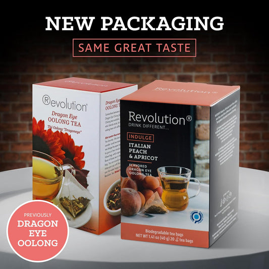 ® Dragon Eye Oolong Tea Bags [THE ORIGINAL] - INDULGE Italian Peach & Apricot Oolong Tea - Premium Dragon Tea Bags - Oolong Black Tea Organic Biodegradable - 20 Bags
