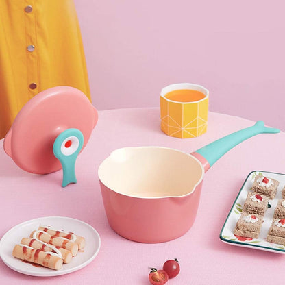 Milk Pan Lid Milk Pan Aluminium Alloy Non-Stick Glass Saucepan Soup Pot Non-Stick Saucepan Sauce Pan Lid with Glass Milk Pots (Colour: Pink)
