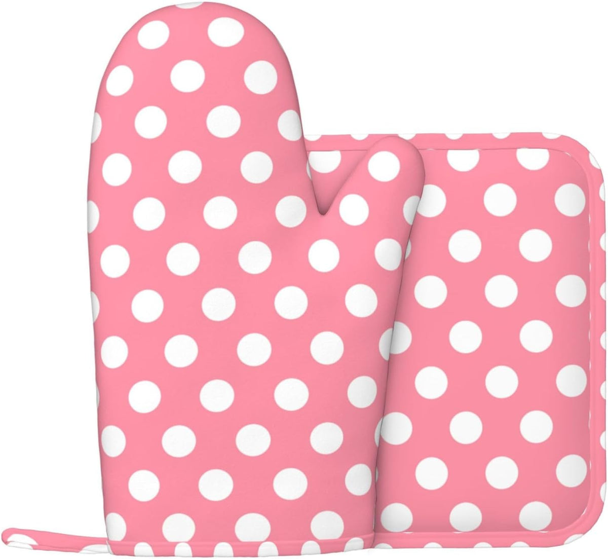 Light Pink Polka Dot Print (a) Oven Mitts and Pot Holders Sets - Heat Resistant Silicone Oven Mitts Pot Holders for Kitchen Cooking Baking, Non-Slip Ovens Gloves Hot Pads Potholders